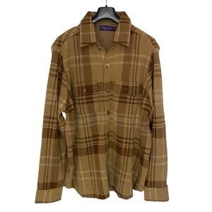 Ralph Lauren Purple Label Plaid Knit Cashmere Overshirt Mens XXL Tan Brown NWOT